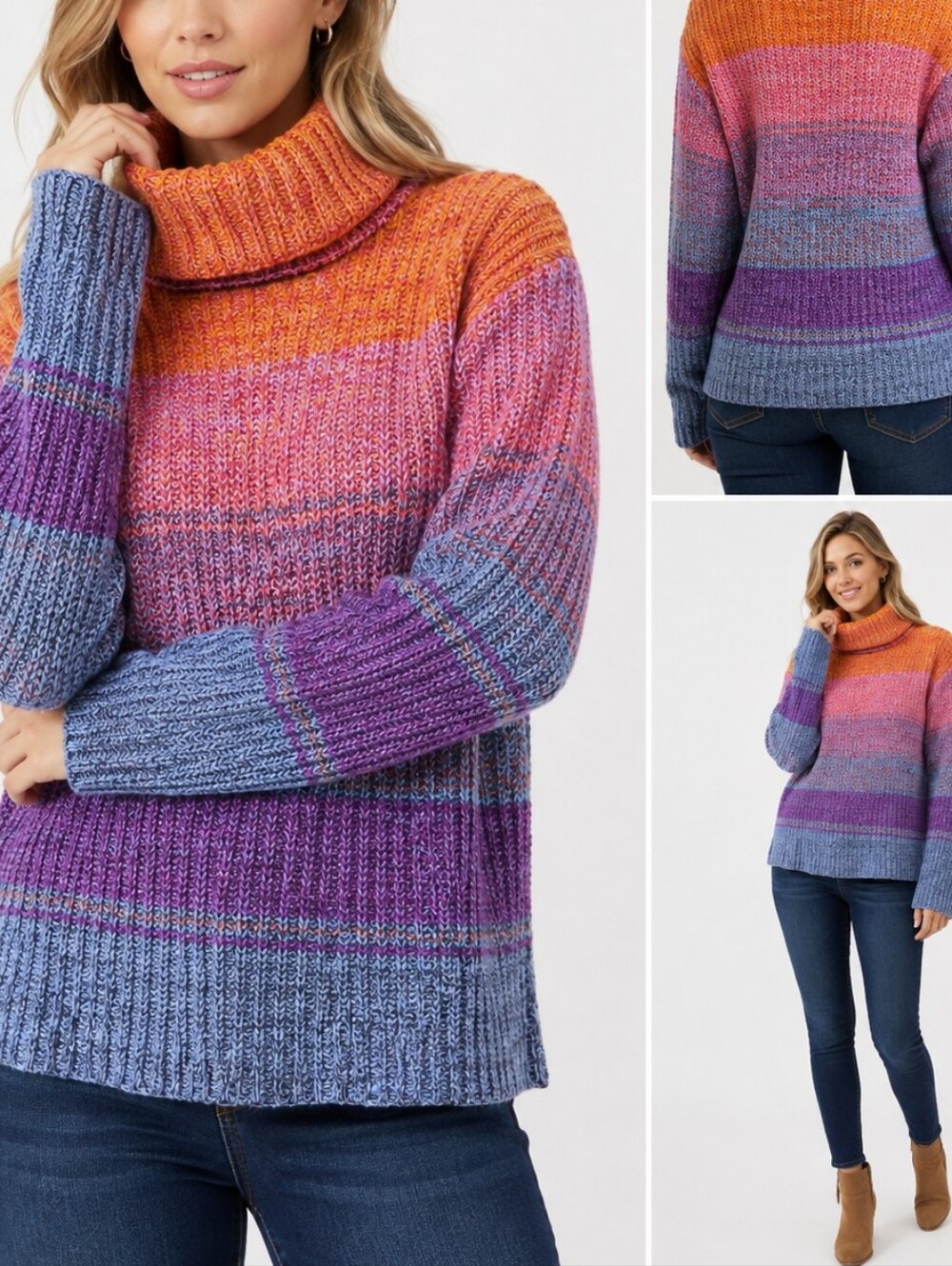 Tribal Jeans Colorblock Turtleneck Sweater Size M